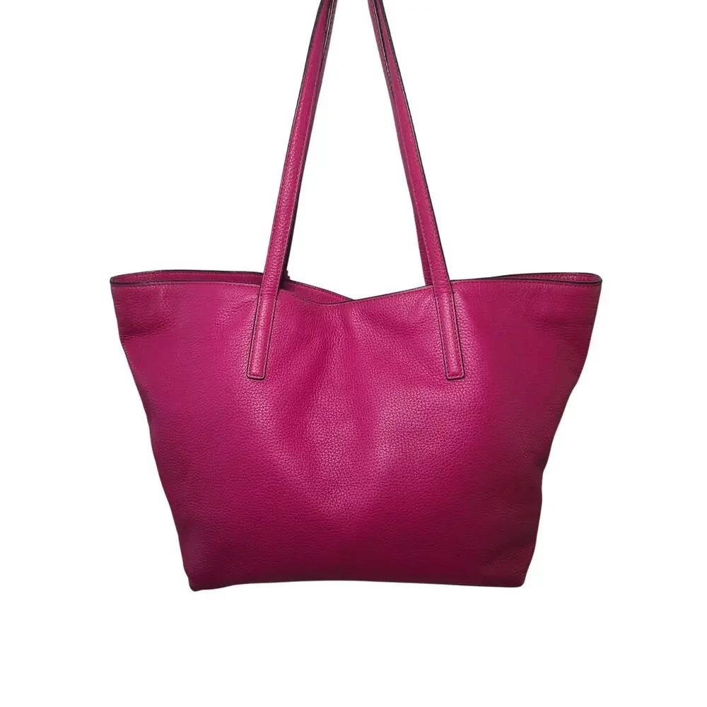 Michael Kors Tote Bag Fuchsia Leather Silver Shoulder Minimalist MK Charm